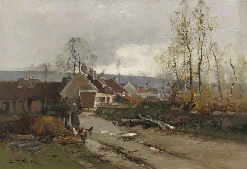 Eugene Galien-Laloue Feeding the chickens oil painting picture